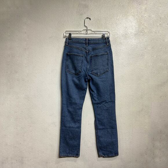 AGOLDE Blue Riley Distressed Cropped Straight Leg Jeans Sz 26 - Picture 10 of 13
